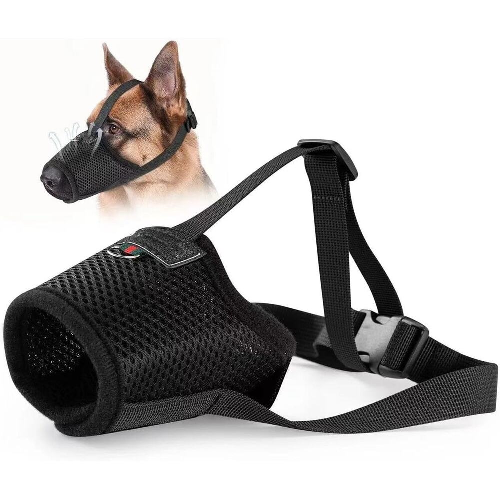 Adjustable Dog Muzzle Breathable Soft Humane‎ Secure Fit Black NEW